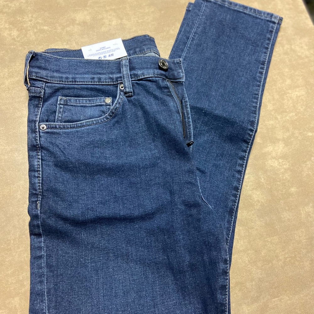 32x30 skinny denim dark blue jeans -Men